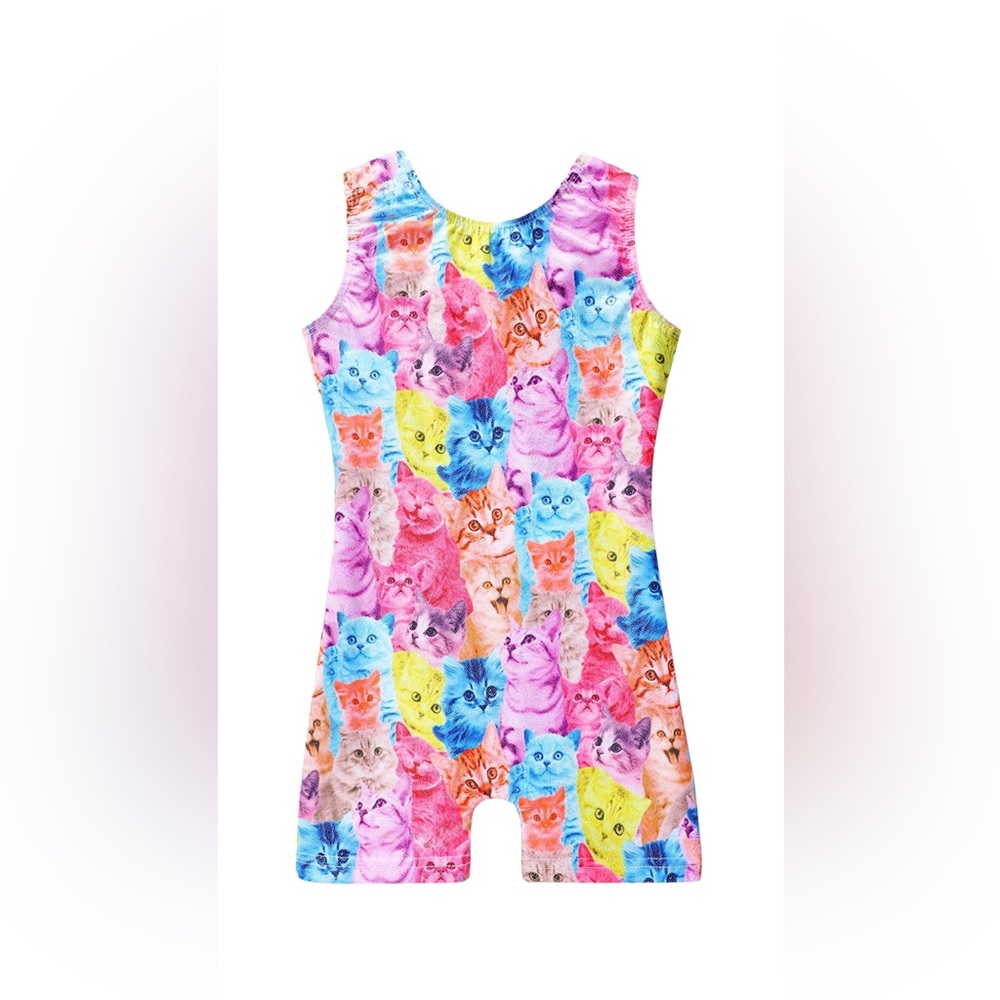 Kitty colorful Leotards Girls Gymnastics Rainbow  Sparkle Biketard